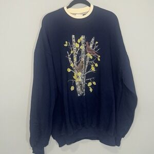 Vintage 90s Pleasant Shade Navy Blue Cardinal Tree Graphic Sweatshirt 3X Women